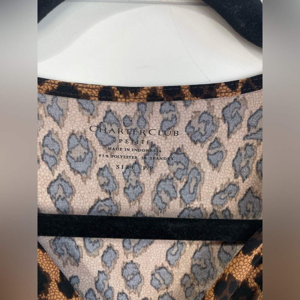 Charter Club Brown Sleeveless Cheetah Print V-neck Dress Petite Small Women’s - Picture 6 of 8